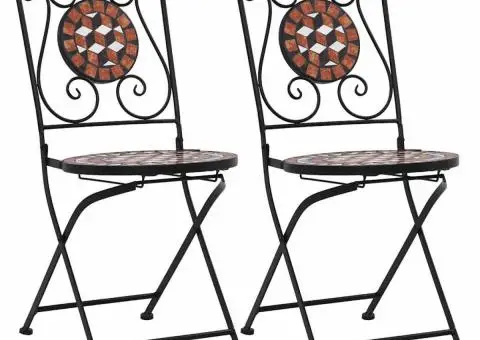 Scaune bistro cu mozaic, 2 buc., maro, ceramică - 1/5