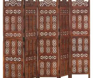 vidaXL Paravan cameră sculptat manual 5 panouri maro 200x165 cm mango