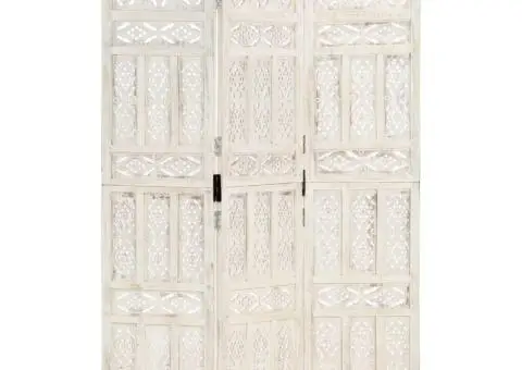 Paravan cameră sculptat manual 3 panouri alb 120x165 cm mango - 1/5