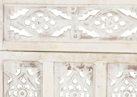 Paravan cameră sculptat manual 3 panouri alb 120x165 cm mango - 4/5