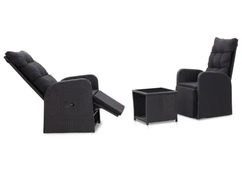 Set mobilier de bistro cu perne, 3 piese, negru, poliratan - 1/5