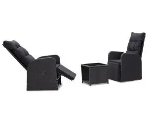 vidaXL Set mobilier de bistro cu perne, 3 piese, negru, poliratan