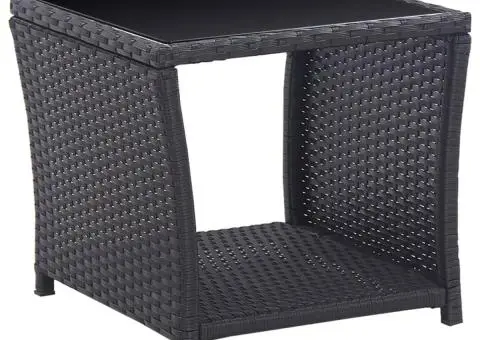 Set mobilier de bistro cu perne, 3 piese, negru, poliratan - 2/5