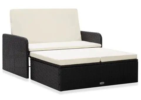 Set mobilier de grădină cu perne, 2 piese, negru, poliratan - 1/5