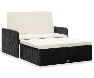 vidaXL Set mobilier de grădină cu perne, 2 piese, negru, poliratan