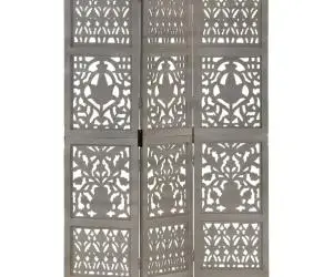 vidaXL Paravan cameră sculptat manual 3 panouri gri 120x165 cm mango