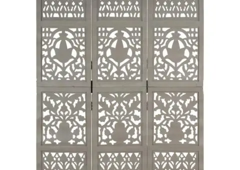 Paravan cameră sculptat manual 3 panouri gri 120x165 cm mango - 5/5