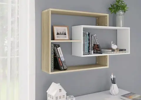 Rafturi de perete, alb și stejar Sonoma, 104x20x58,5 cm - 1/5