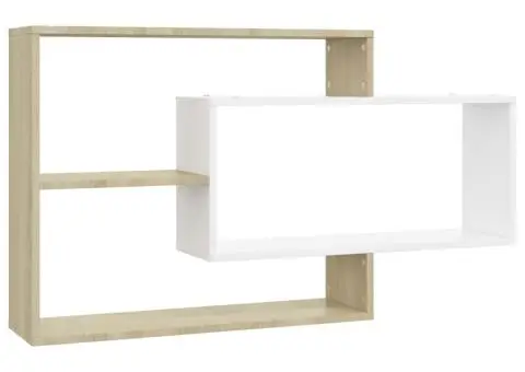 Rafturi de perete, alb și stejar Sonoma, 104x20x58,5 cm - 2/5