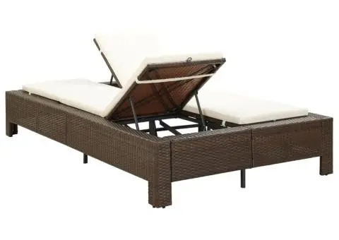 Șezlong de 2 persoane cu pernă, maro, poliratan - 4/5