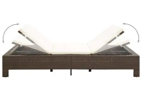 Șezlong de 2 persoane cu pernă, maro, poliratan - 5/5