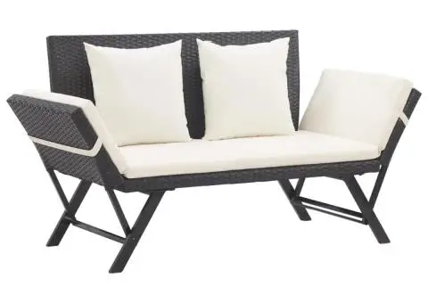 Bancă de grădină cu perne, negru, 176 cm, poliratan - 1/5