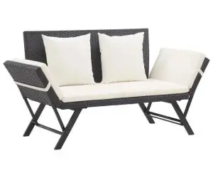 vidaXL Bancă de grădină cu perne, negru, 176 cm, poliratan