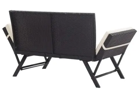 Bancă de grădină cu perne, negru, 176 cm, poliratan - 4/5