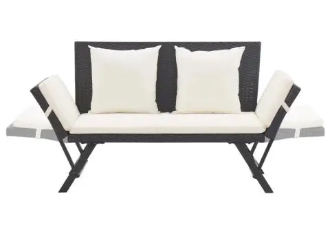 Bancă de grădină cu perne, negru, 176 cm, poliratan - 5/5