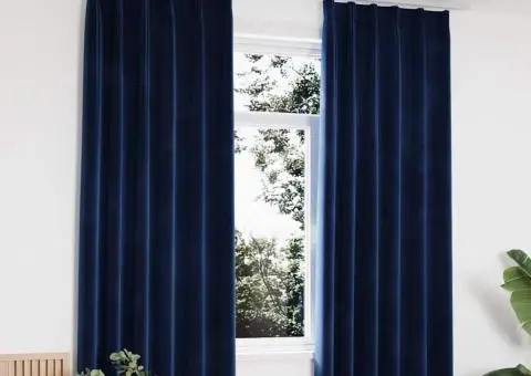 Draperii opace cu cârlige, 2 buc, albastru, 140x175 cm, catifea - 1/5