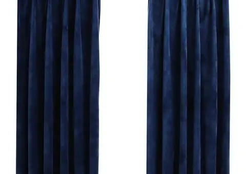 Draperii opace cu cârlige, 2 buc, albastru, 140x175 cm, catifea - 2/5