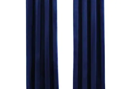 Draperii opace cu inele, 2 buc., albastru, 140x245 cm, catifea - 2/5