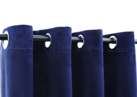Draperii opace cu inele, 2 buc., albastru, 140x245 cm, catifea - 3/5