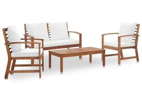 Set mobilier de grădină cu perne, 4 piese, lemn masiv de acacia - 1/5