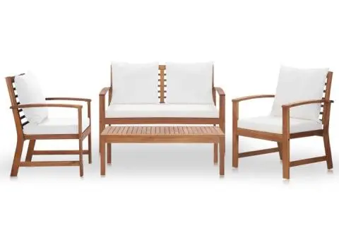 Set mobilier de grădină cu perne, 4 piese, lemn masiv de acacia - 2/5