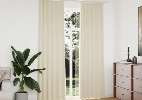 Draperii opace, 2 buc., crem, 140x245 cm, catifea, cu cârlige - 1/5