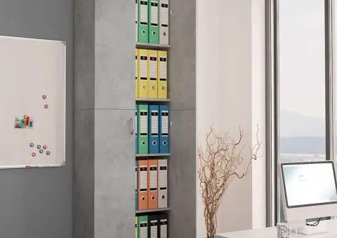 Dulap de birou, gri beton, 60x32x190 cm, lemn prelucrat - 1/5