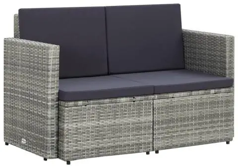 Canapea de grădină cu 2 locuri cu perne, gri, poliratan - 1/5