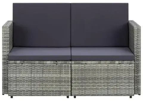 Canapea de grădină cu 2 locuri cu perne, gri, poliratan - 2/5