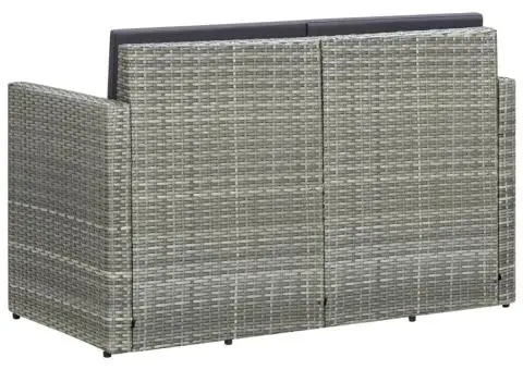 Canapea de grădină cu 2 locuri cu perne, gri, poliratan - 4/5