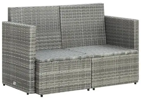 Canapea de grădină cu 2 locuri cu perne, gri, poliratan - 5/5