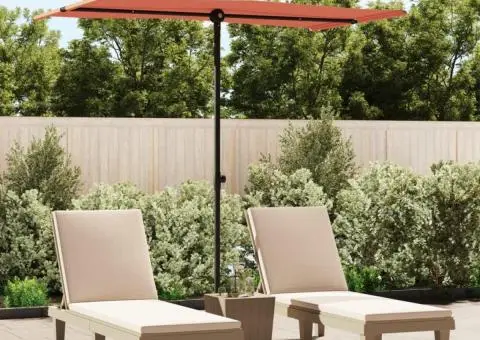 Umbrelă de soare exterior cu stâlp aluminiu cărămiziu 180x110cm - 1/5