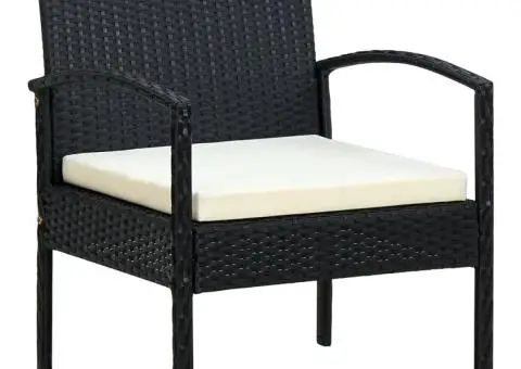 Scaun de grădină cu pernă, negru, poliratan - 1/5