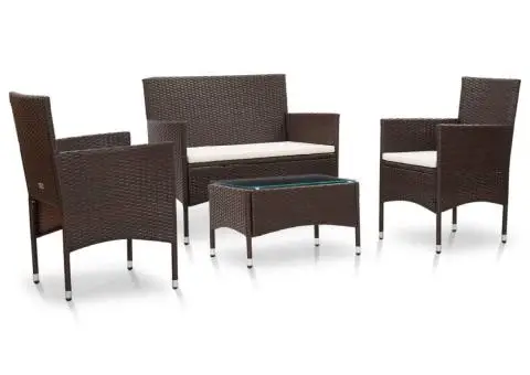 Set mobilier de grădină cu perne, 4 piese, maro, poliratan - 1/5