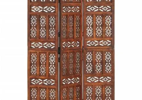 Paravan cameră sculptat manual 3 panouri maro 120x165 cm mango - 1/5
