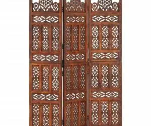 vidaXL Paravan cameră sculptat manual 3 panouri maro 120x165 cm mango