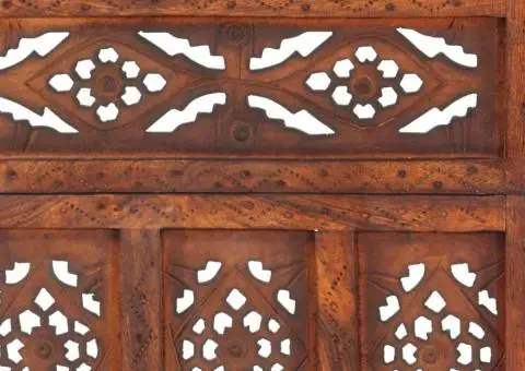 Paravan cameră sculptat manual 3 panouri maro 120x165 cm mango - 4/5