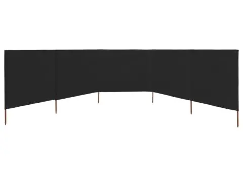 Paravan anti-vânt cu 5 panouri, negru, 600 x 120 cm, textil - 3/5
