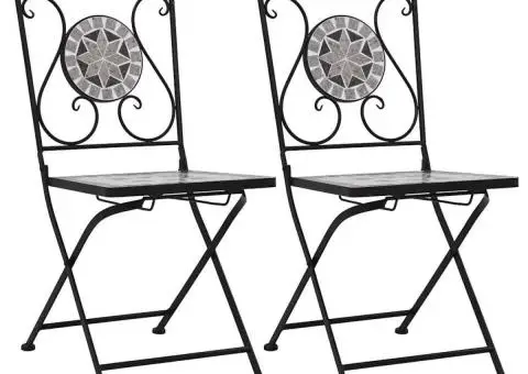 Scaune bistro cu mozaic, 2 buc., gri - 1/5
