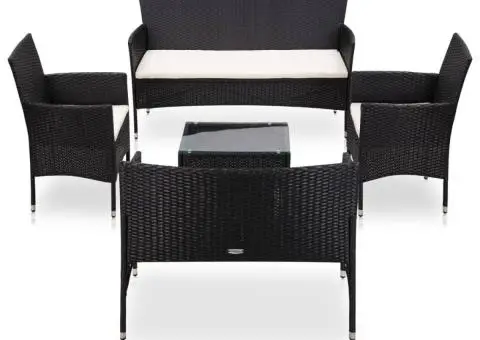 Set mobilier de grădină cu perne, 5 piese, negru, poliratan - 1/5