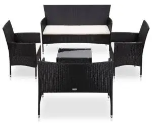 vidaXL Set mobilier de grădină cu perne, 5 piese, negru, poliratan