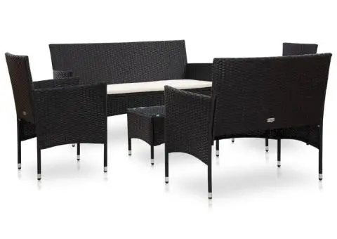 Set mobilier de grădină cu perne, 5 piese, negru, poliratan - 2/5