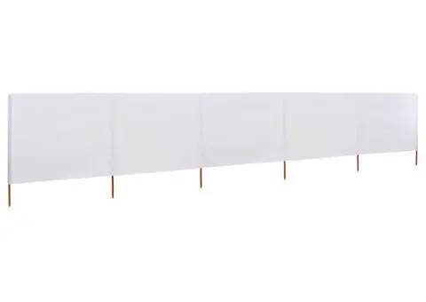 Paravan anti-vânt cu 5 panouri alb nisipiu 600 x 160 cm textil - 2/5