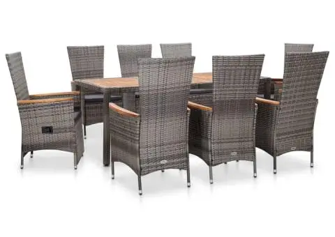 Set mobilier de exterior cu perne, 9 piese, gri, poliratan - 1/5