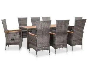 vidaXL Set mobilier de exterior cu perne, 9 piese, gri, poliratan