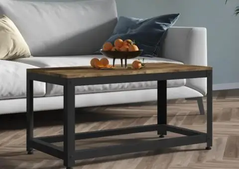 Măsuță de cafea, maro închis & negru, 90x45x45 cm, MDF și fier - 1/5