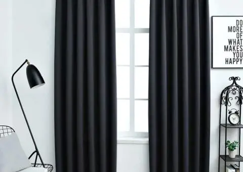 Draperii opace cu cârlige, 2 buc., negru, 140 x 245 cm - 1/5