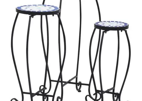 Mese mozaic, 3 buc., albastru și alb, ceramică - 1/5