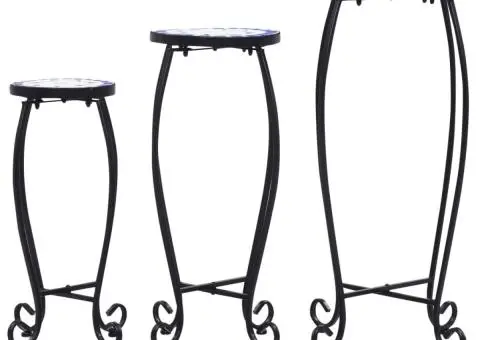 Mese mozaic, 3 buc., albastru și alb, ceramică - 3/5