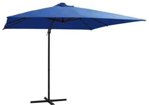 Umbrelă consolă cu LED, stâlp din oțel albastru azur 250x250 cm - 1/5